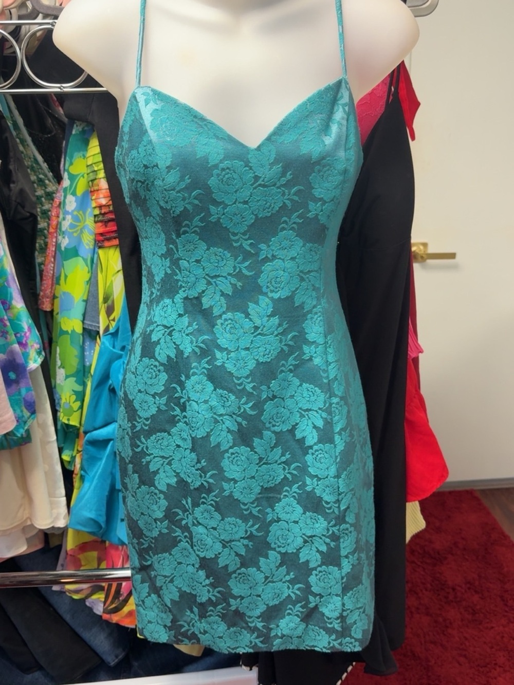 Vintage Scarlett Nite Teal Floral Dress - Women's Spaghetti Strap